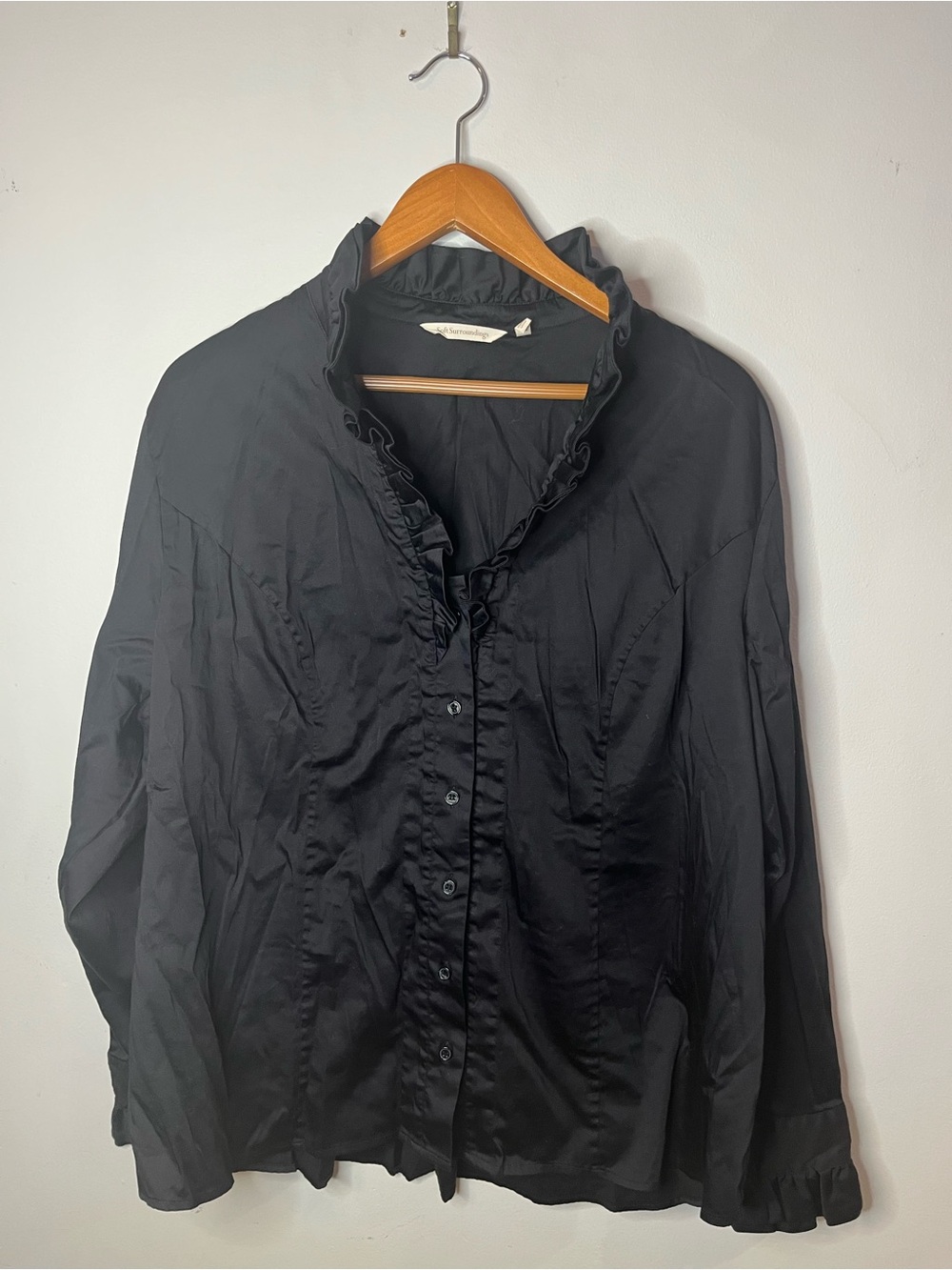 Soft Surroundings Black Ruffled Button-Down Blouse 2X